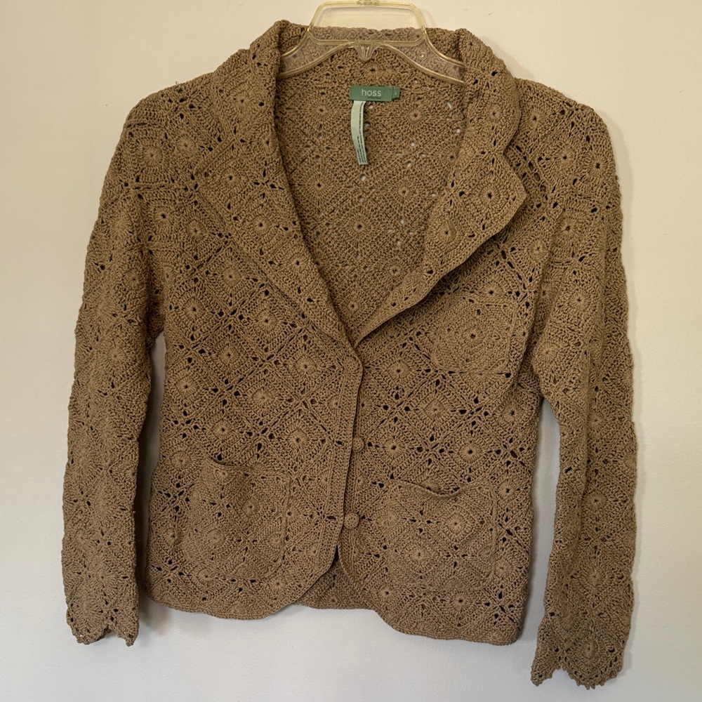 Hoss Tan Crochet Women Sweater